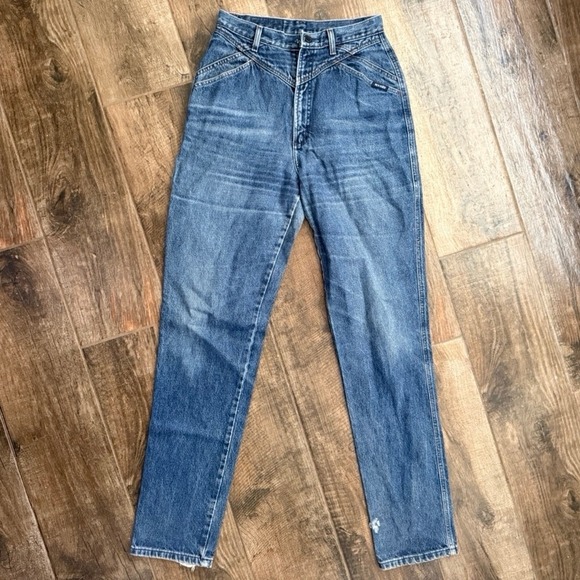VTG 80s Rocky Mountain Western Bare Back High Waist Distressed Jeans, Blue,11/12 - Picture 1 of 13